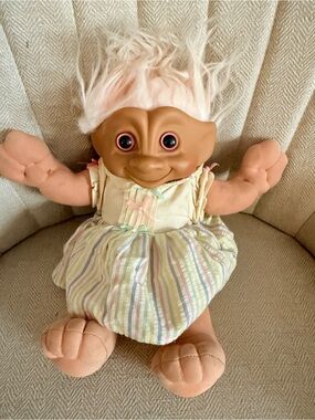 Ace novelty, Treasure Troll Doll in Pastel Dress - Pink-Eyed /